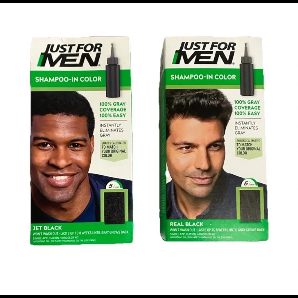 Just For Men Shampoo-in Color Jet Black & Real Black Two Pack New in Box